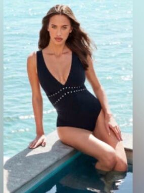 Miraclesuit Black Studded One-Piece Swimsuit